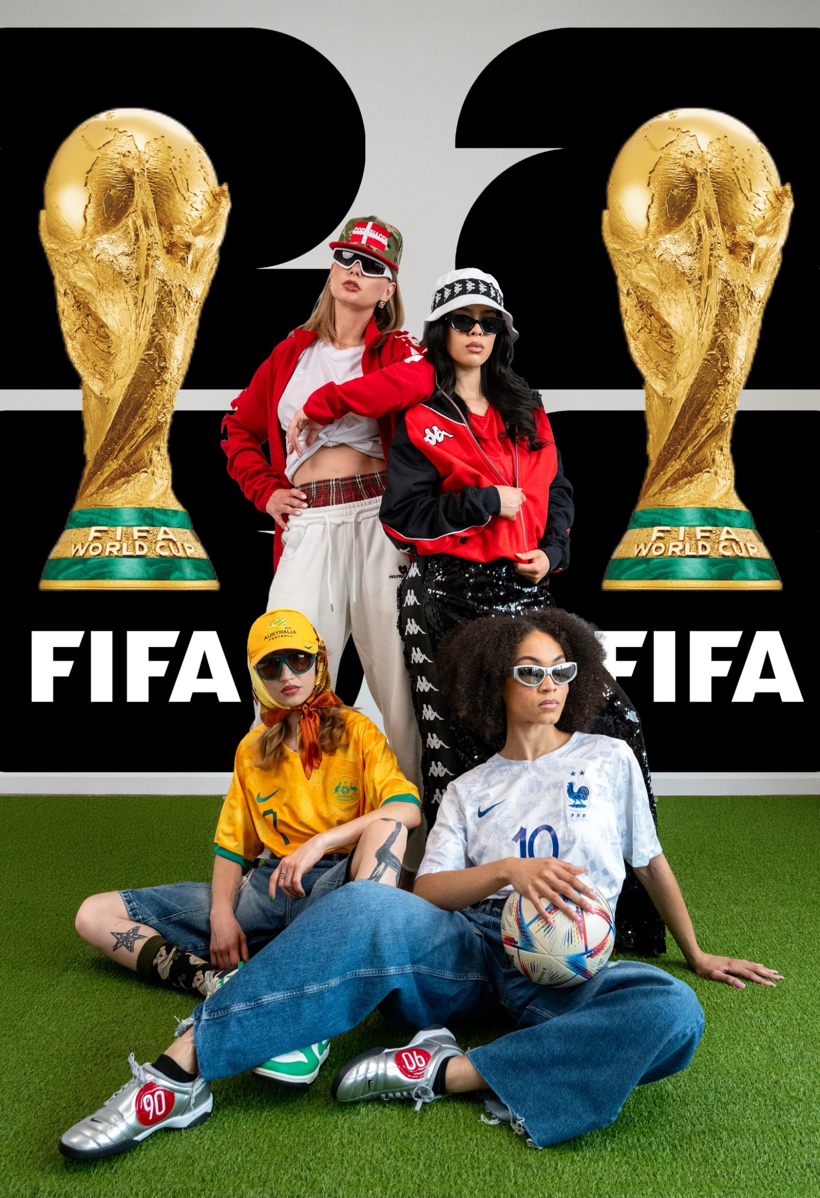 Olesia Prodan featured in a colorful international football fashion campaign